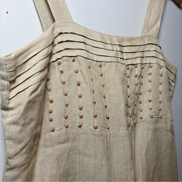 Serenade Linen Blend Beaded Midi Dress Beige Neutral Boho Sleeveless Size M - Picture 3 of 8